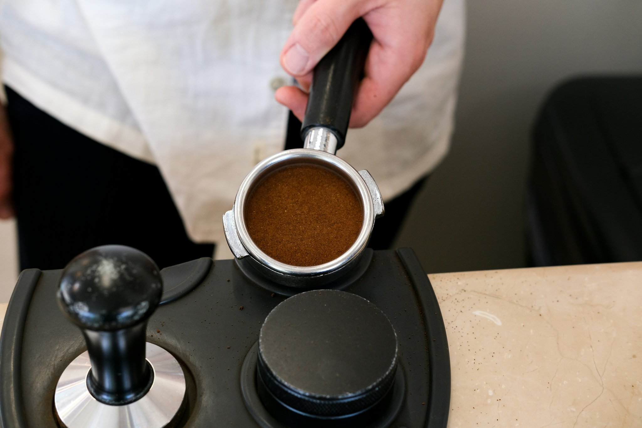 Close-up shot of a smart coffee maker's digital control panel